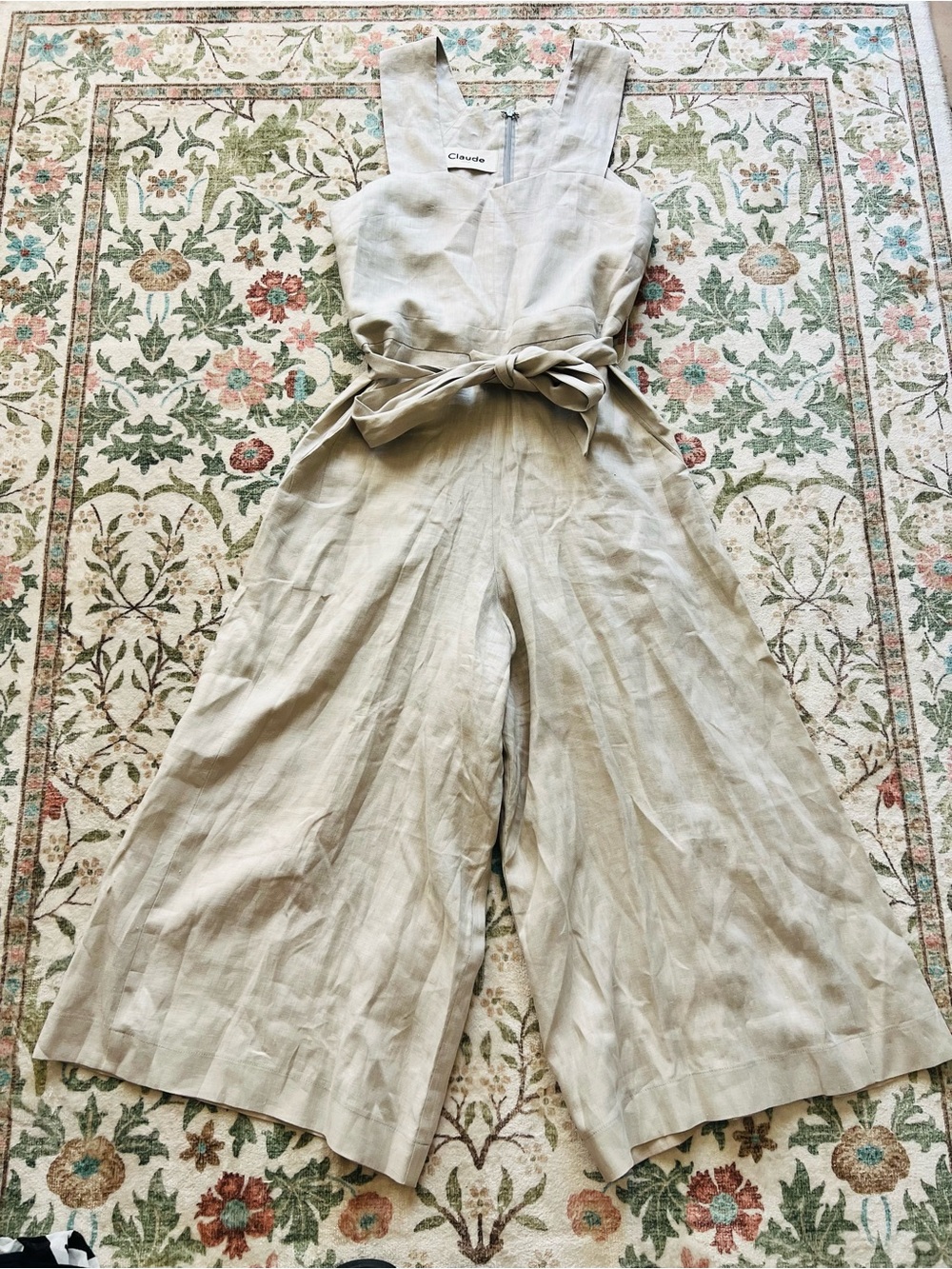 Claude Tulum Linen Jumpsuit Tan Beige Size 4 Cropped Wide Leg